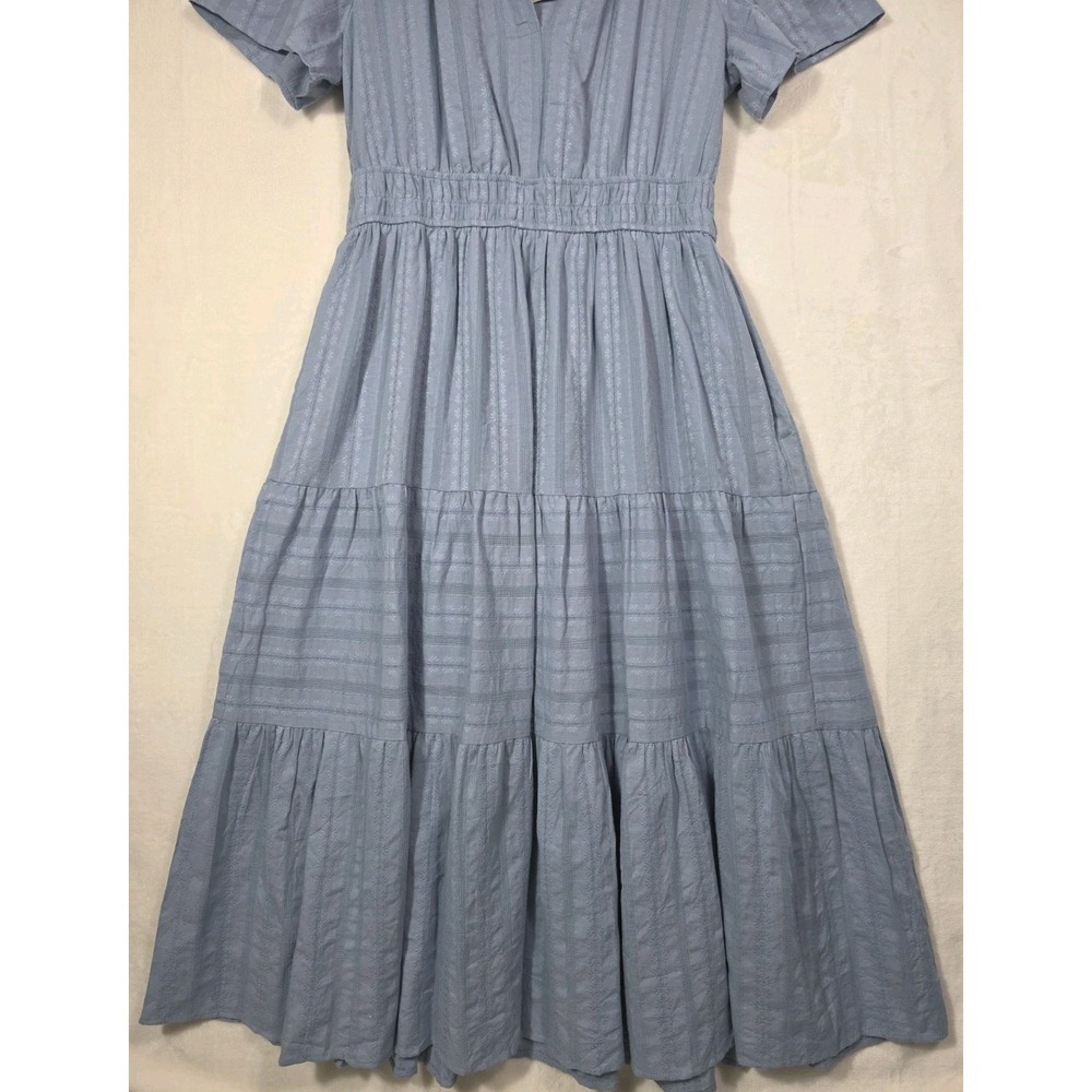 BTFBM Women's Light Blue Cotton Tiered Midi Dress Puff Sleeve Lined Size L NWT - Picture 7 of 15